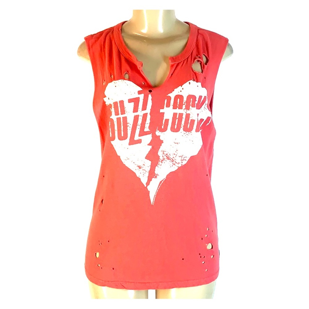 Trunk Ltd Coral Red Distressed Heart Graphic Tank Top